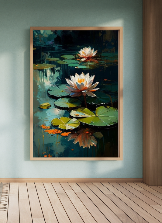 Water lillies by Pond - Flower Wall Art