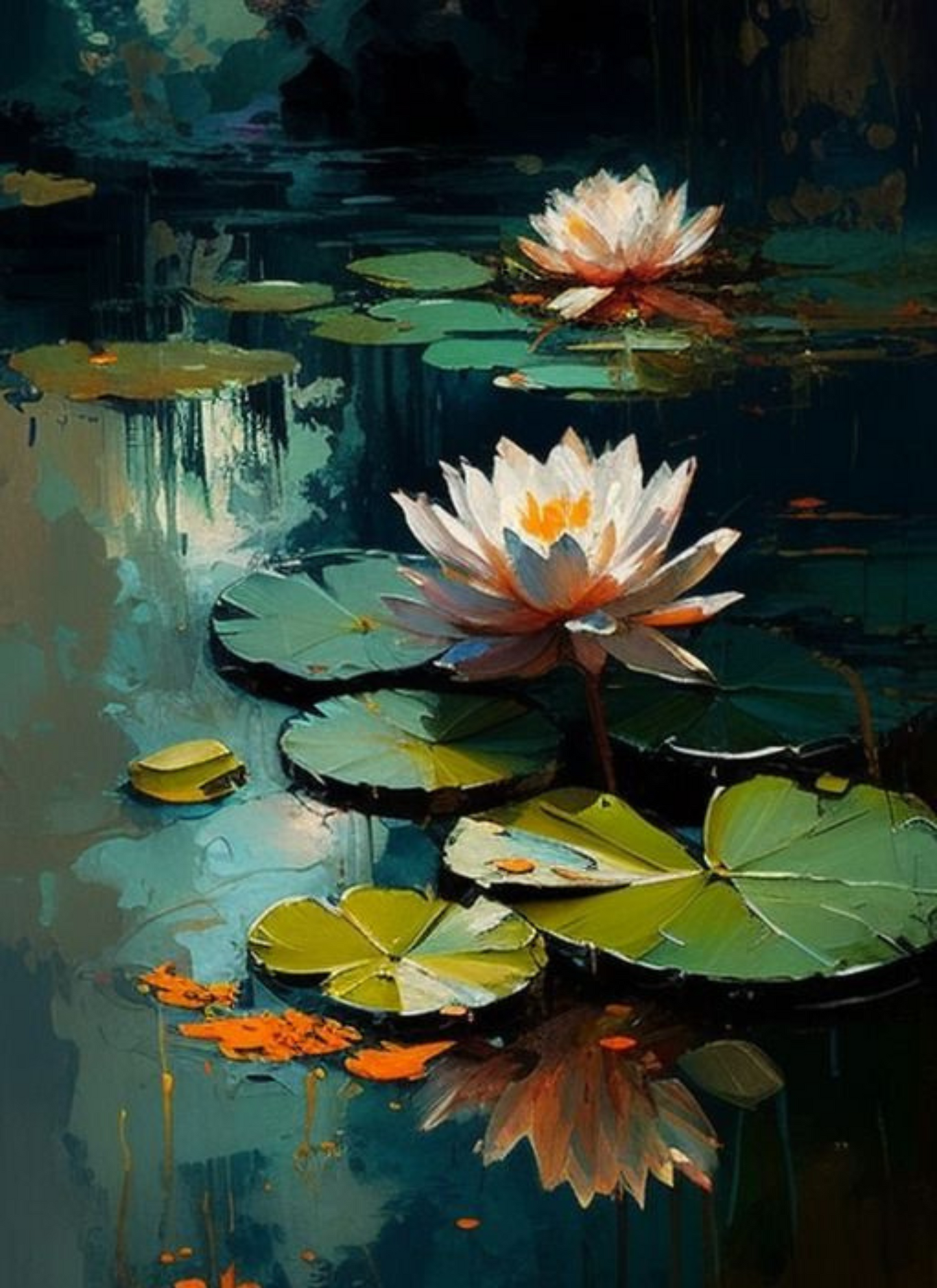 Water lillies by Pond - Flower Wall Art